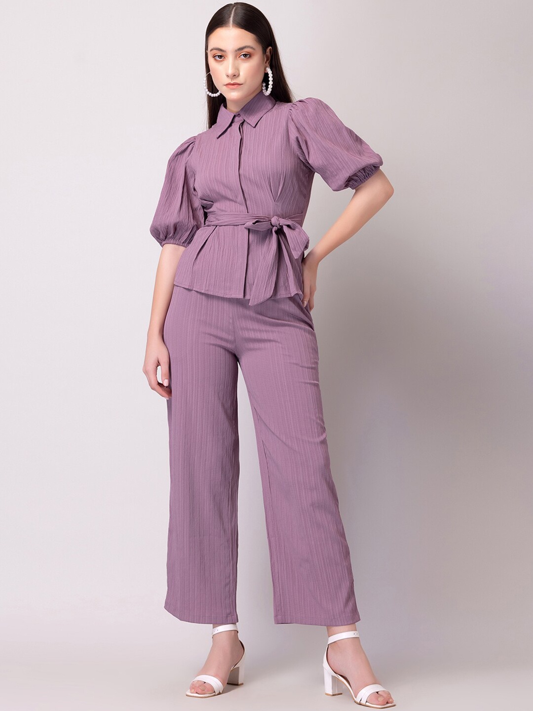 

FabAlley Purple Self Design Top With Trousers