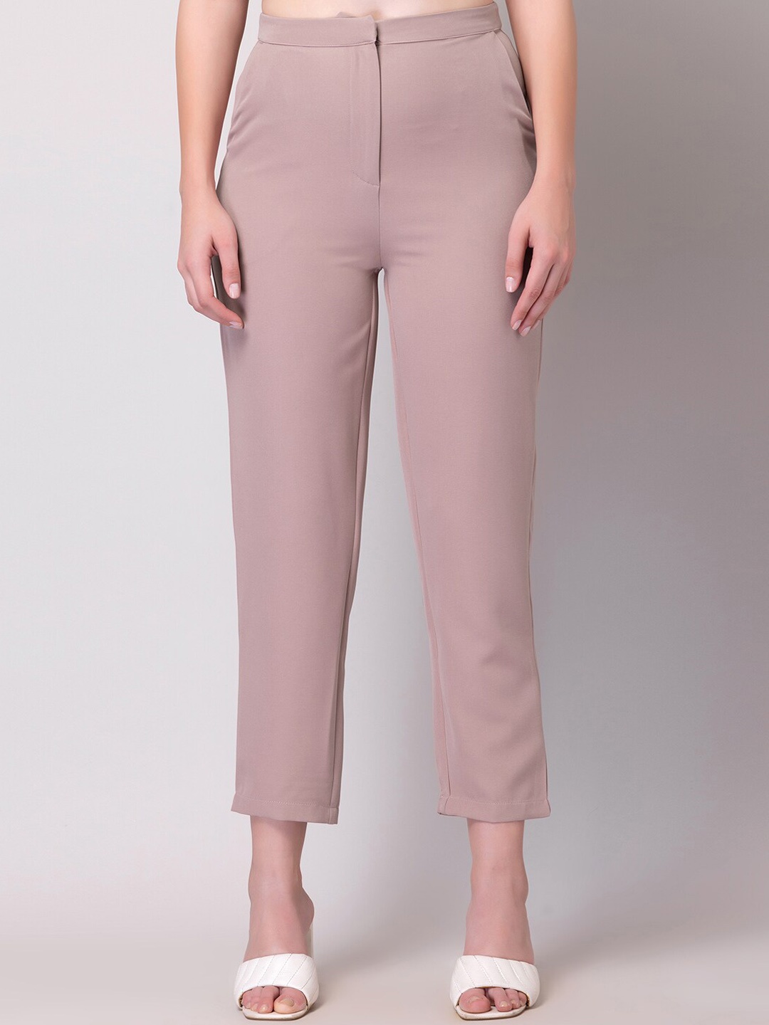 

FabAlley Women Pink Mid-Rise Cropped Regular Trousers