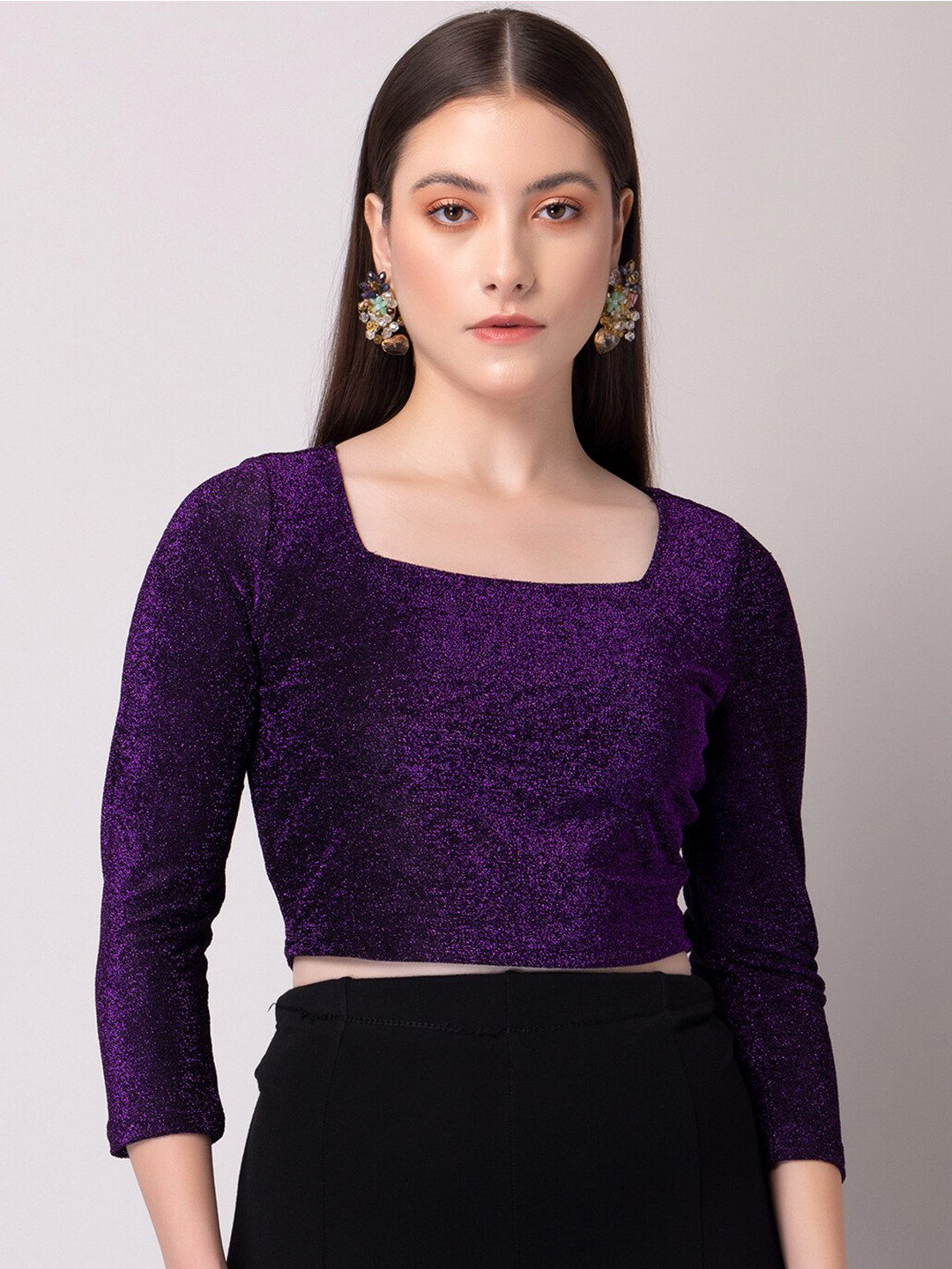

FabAlley Purple Square Neck Crop Top