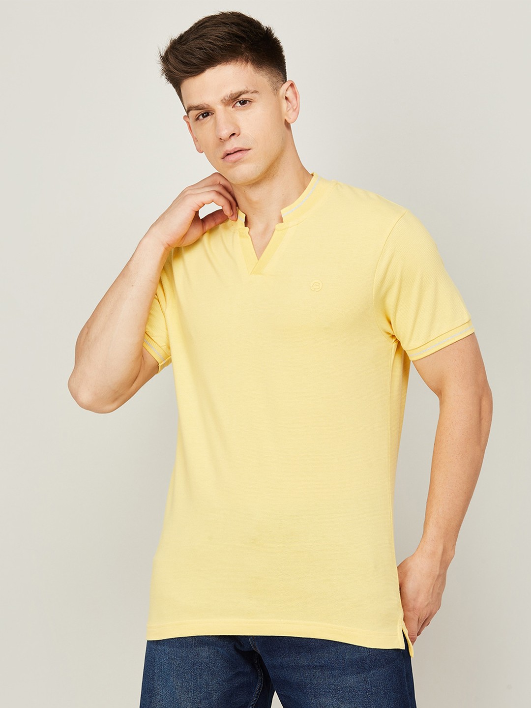 

Bossini Mandarin Collar Cotton Slim Fit T-shirt, Yellow