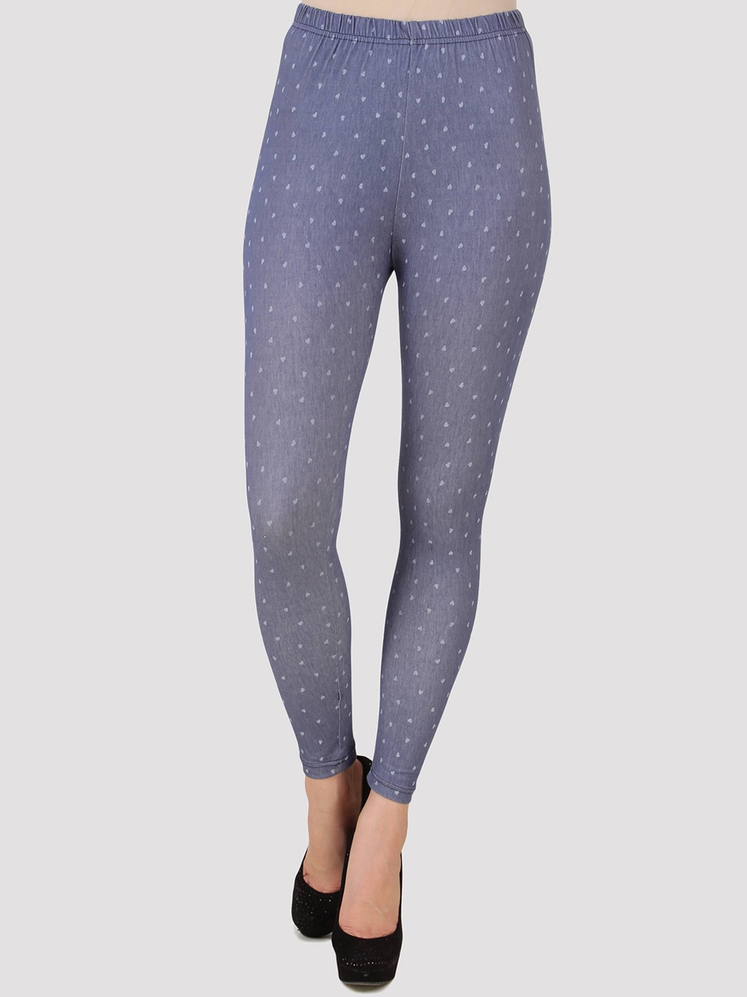 

Flur Women Heart Printed Treggings, Blue