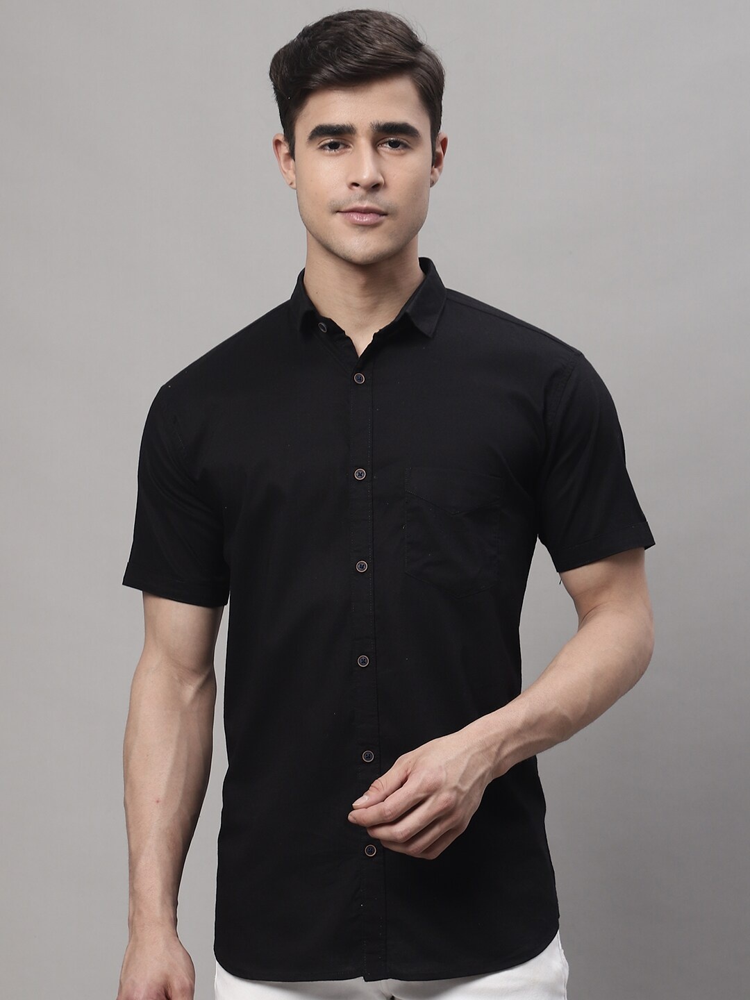 

Majestic Man Classic Spread Collar Pure Cotton Slim Fit Casual Shirt, Black