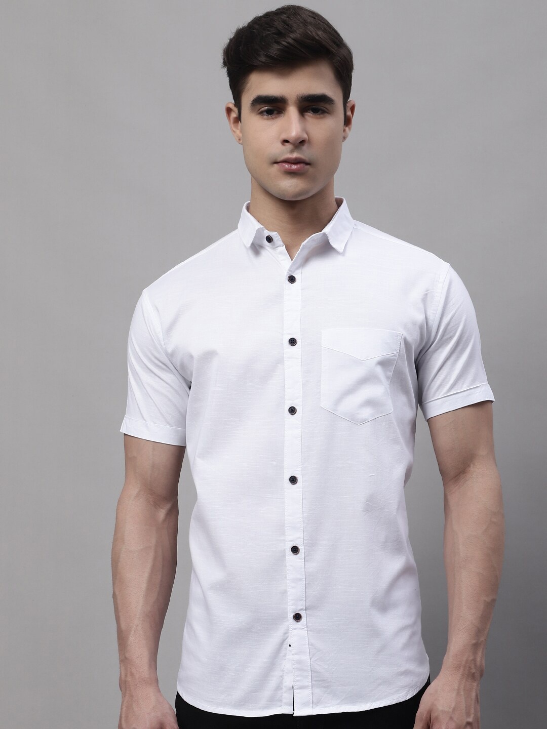 

Majestic Man Spread Collar Classic Slim Fit Cotton Casual Shirt, White