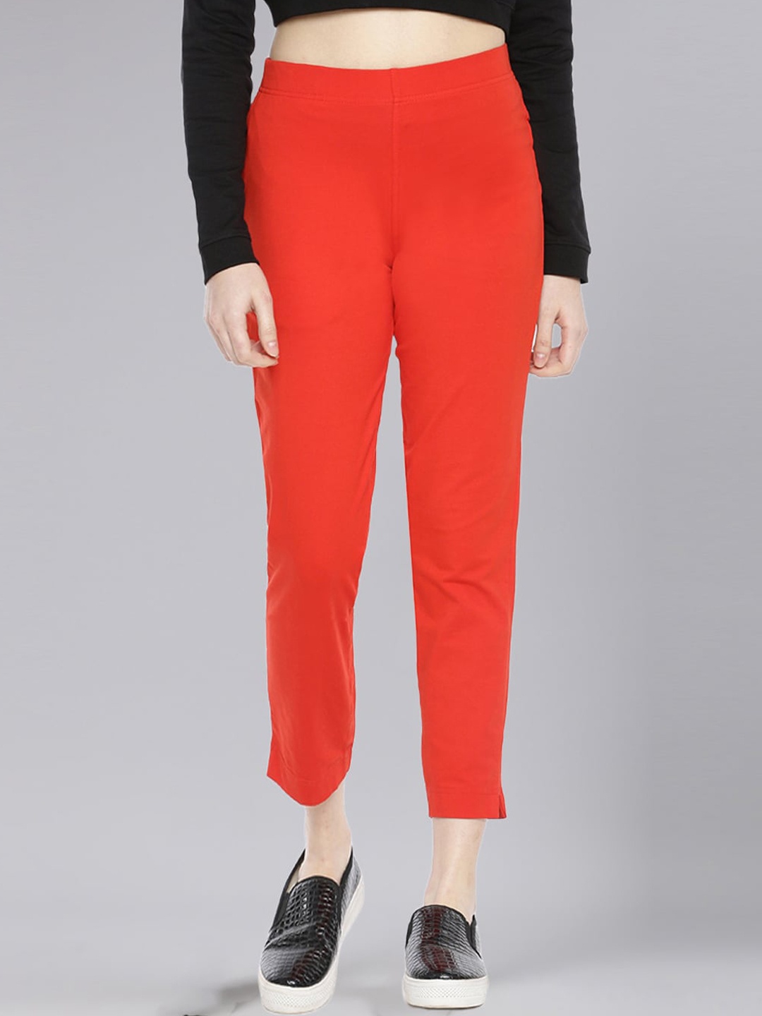 

Dollar Missy Women High-Rise Relaxed Tapered Fit Wrinkle Free Trousers, Orange