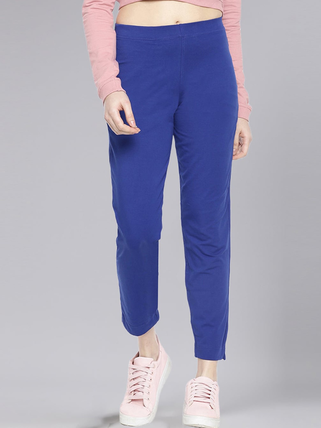 

Dollar Missy Women Mid-Rise Relaxed Tapered Fit Wrinkle Free Trousers, Blue