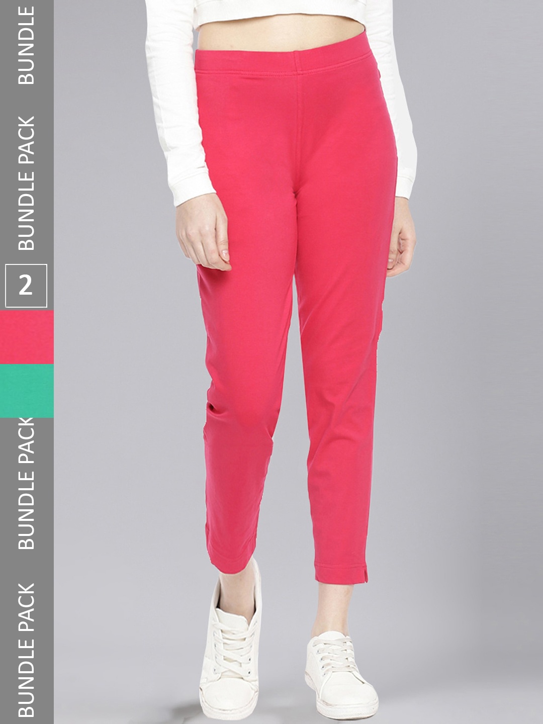 

Dollar Missy Women Pack Of 2 Mid-Rise Relaxed Tapered Fit Wrinkle Free Trousers, Pink