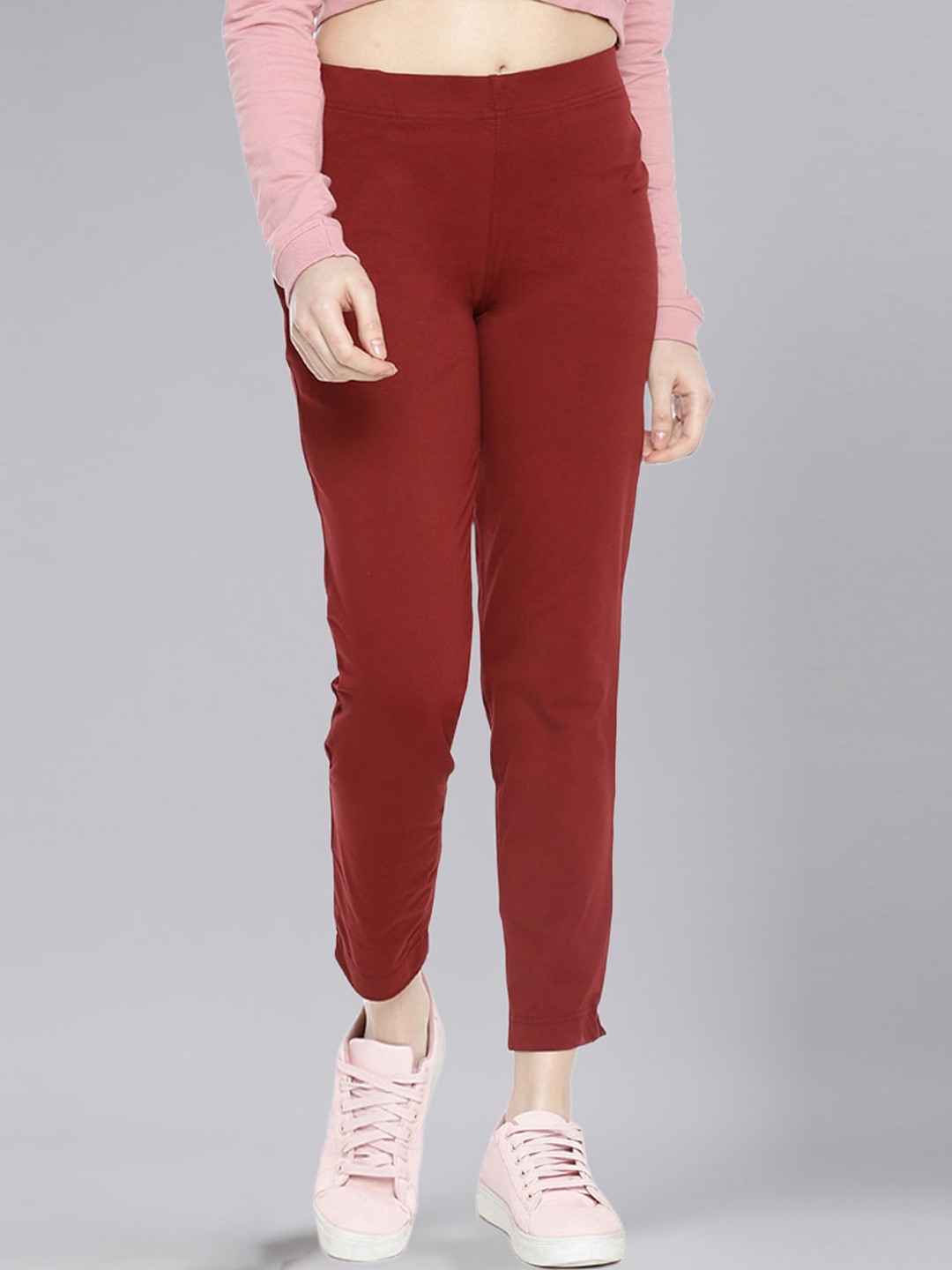 

Dollar Missy Women Mid-Rise Relaxed Tapered Fit Wrinkle Free Trousers, Maroon