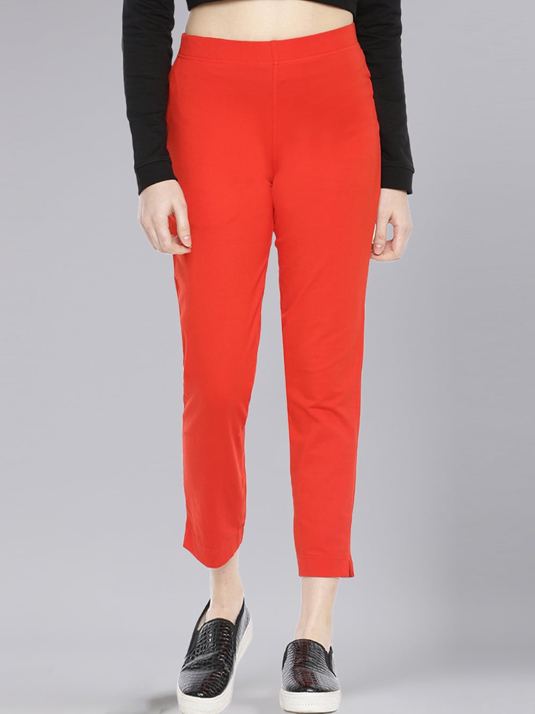 

Dollar Missy Women Mid-Rise Relaxed Tapered Fit Wrinkle Free Trousers, Red