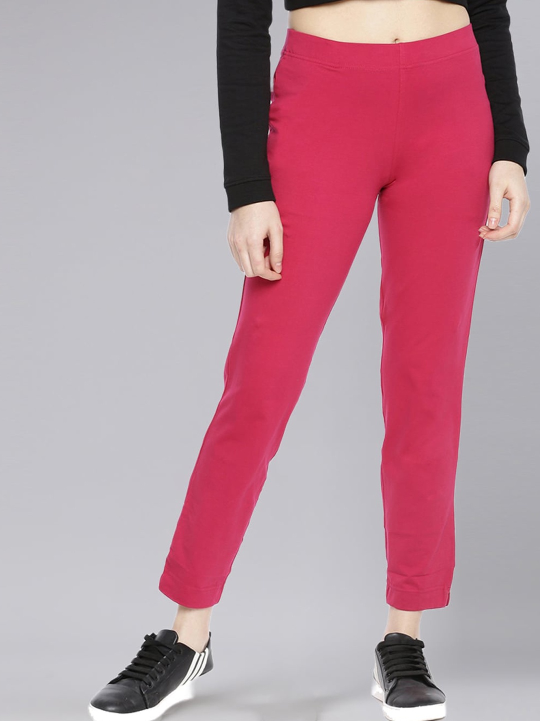 

Dollar Missy Women Mid-Rise Relaxed Tapered Fit Wrinkle Free Trousers, Pink