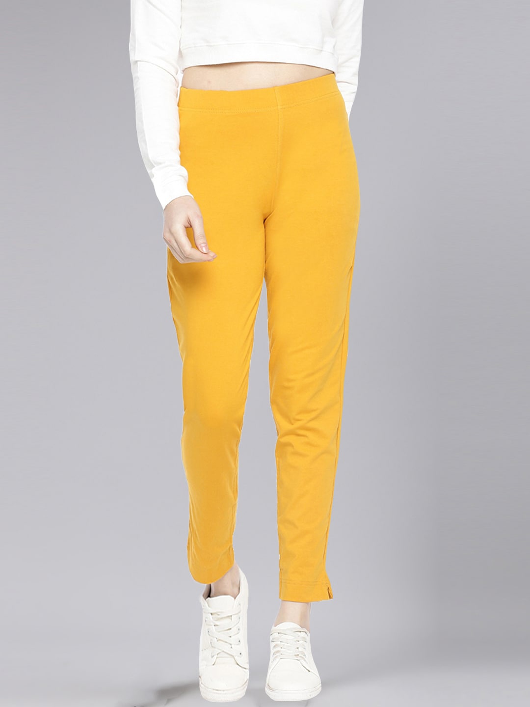 

Dollar Missy Women Relaxed Tapered Fit Wrinkle Free Trousers, Mustard