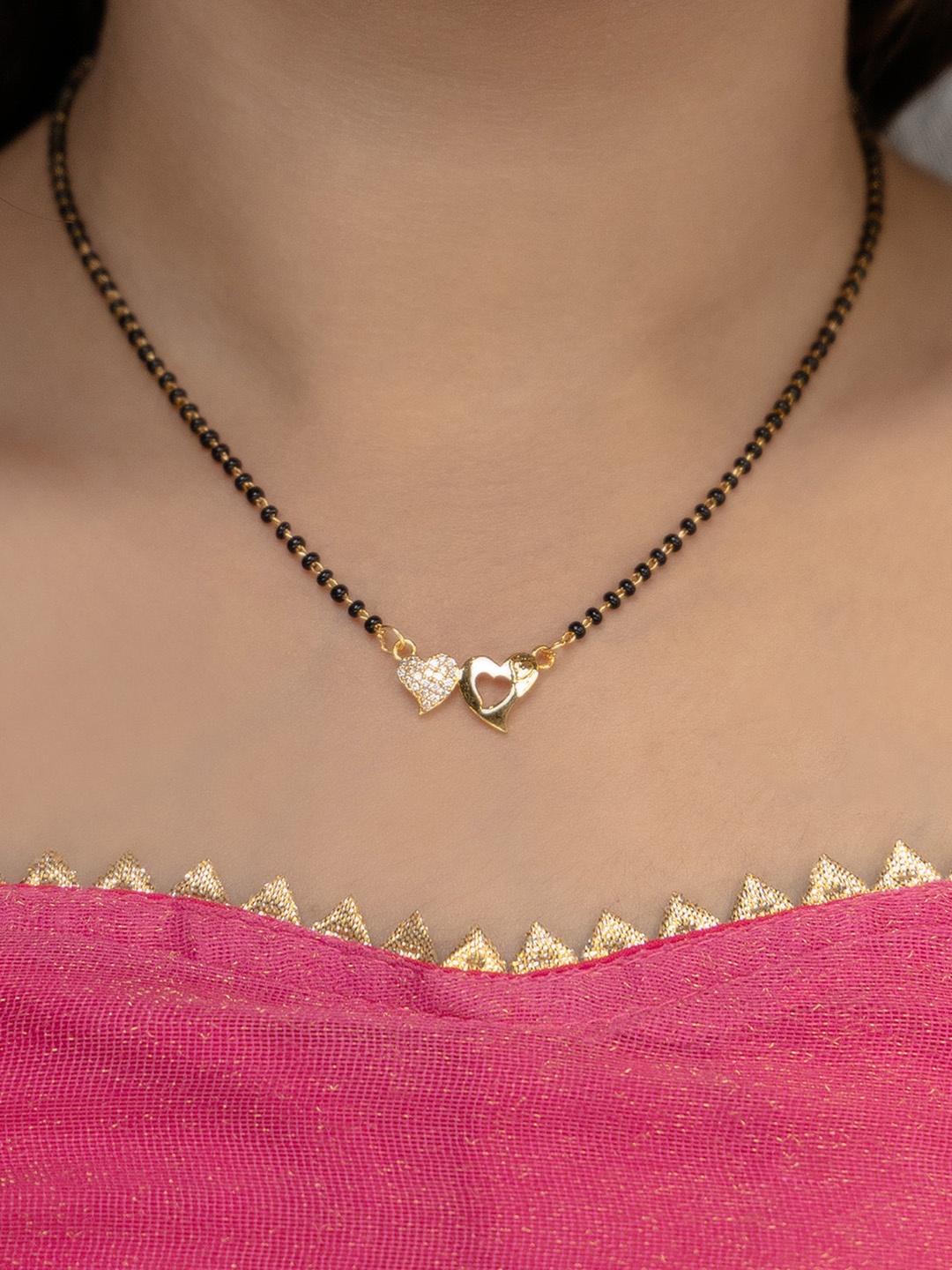 

Vita Bella Gold-Plated AD Studded & Beaded Mangalsutra