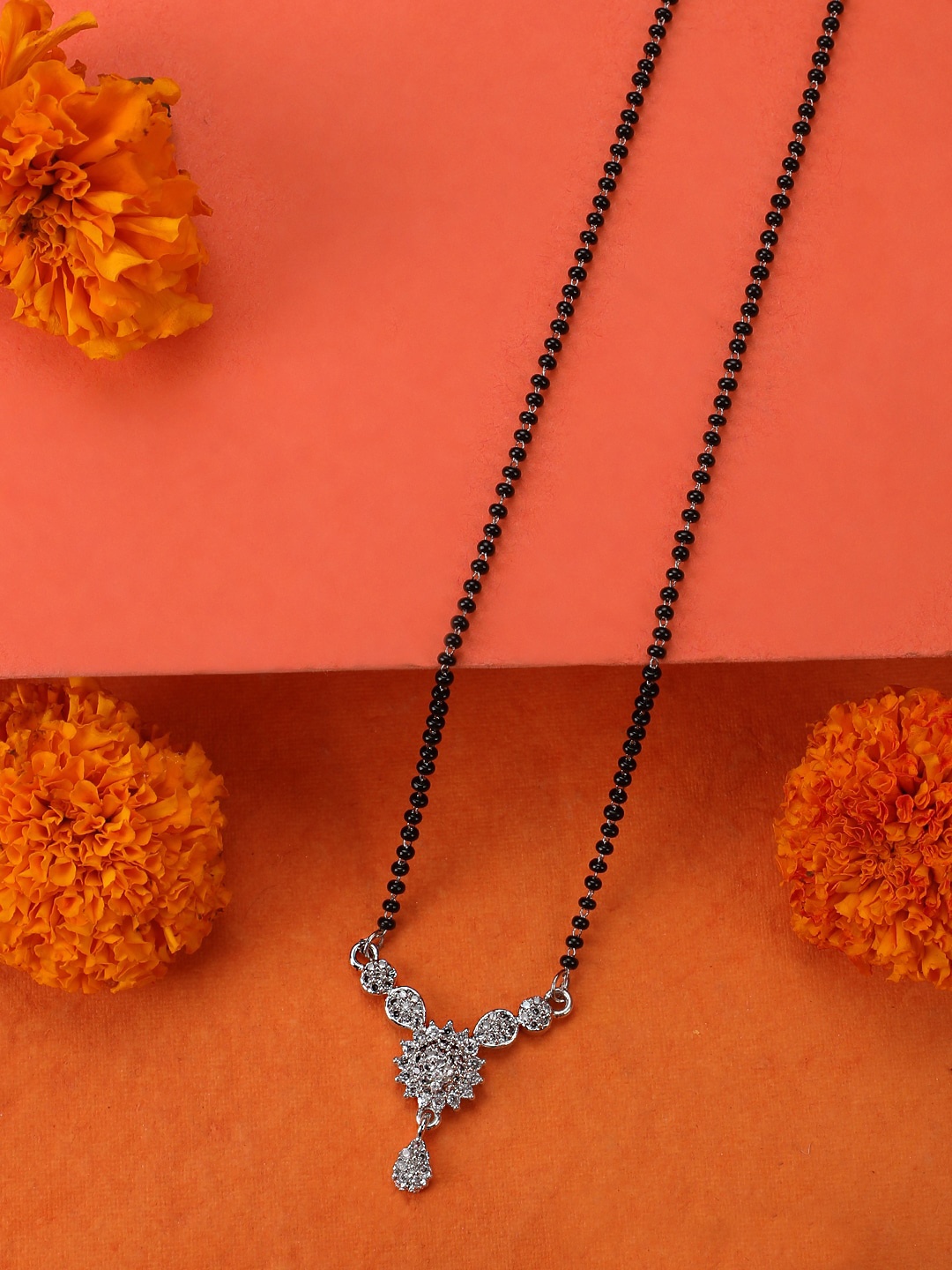 

Vita Bella Silver-Plated Stone & Studded Beaded Mangalsutra