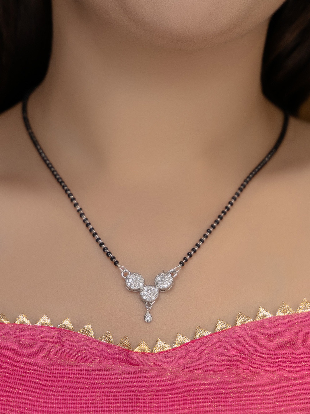 

Vita Bella Silver-Plated Stone-Studded & Beaded Mangalsutra