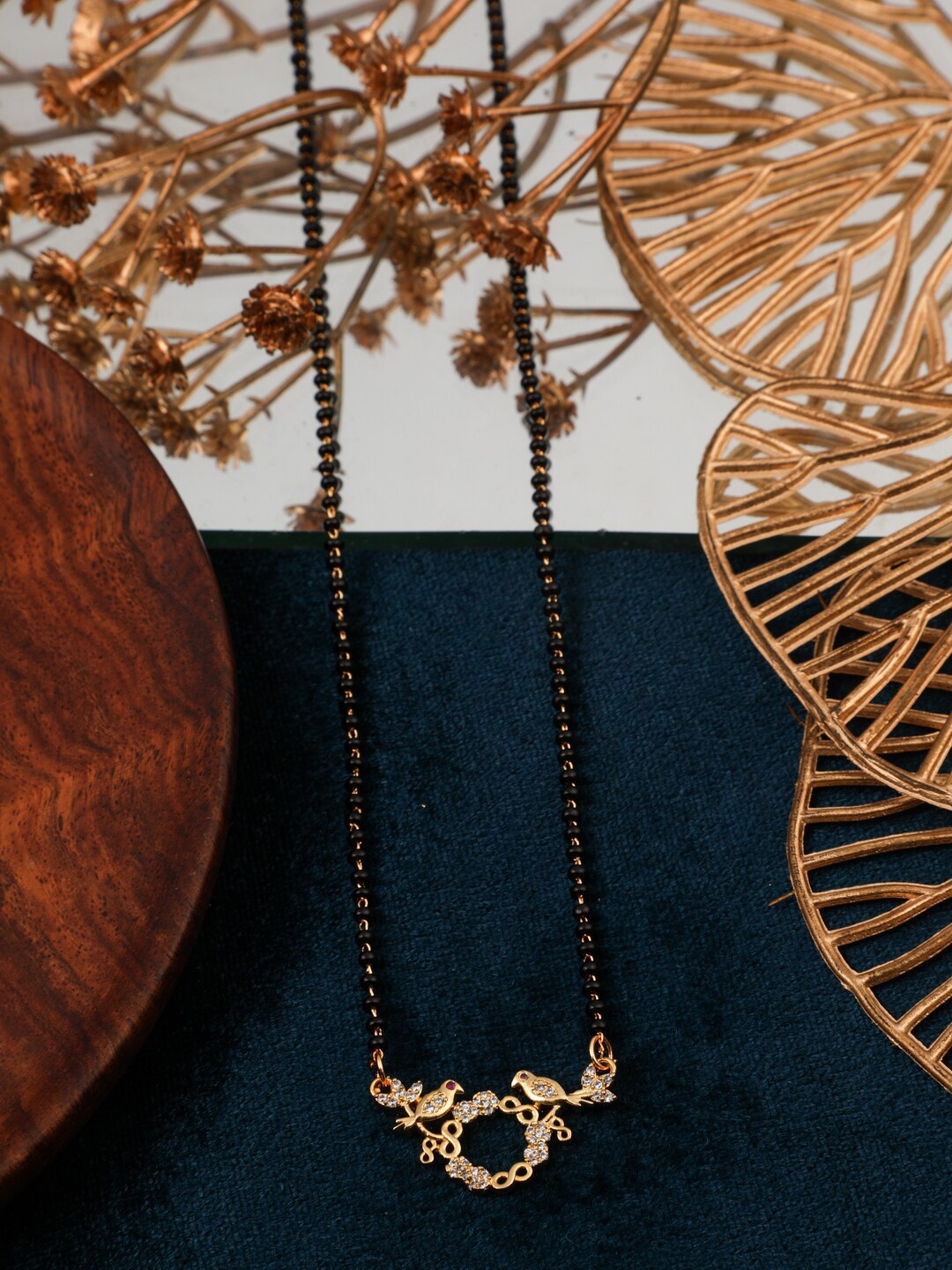

Vita Bella Gold-Plated Stone-Studded & Beaded Mangalsutra