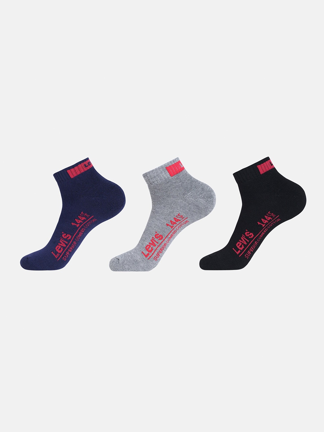 

Levis Men Pack Of 3 Patterned Ankle Length Socks, Black