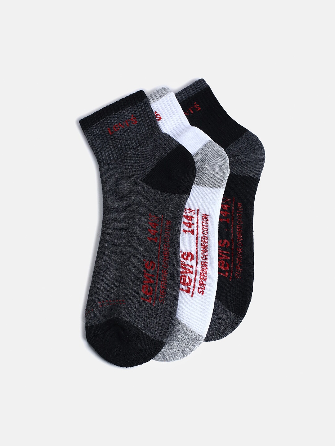 

Levis Men Pack Of 3 Patterned Ankle Length Socks, Black