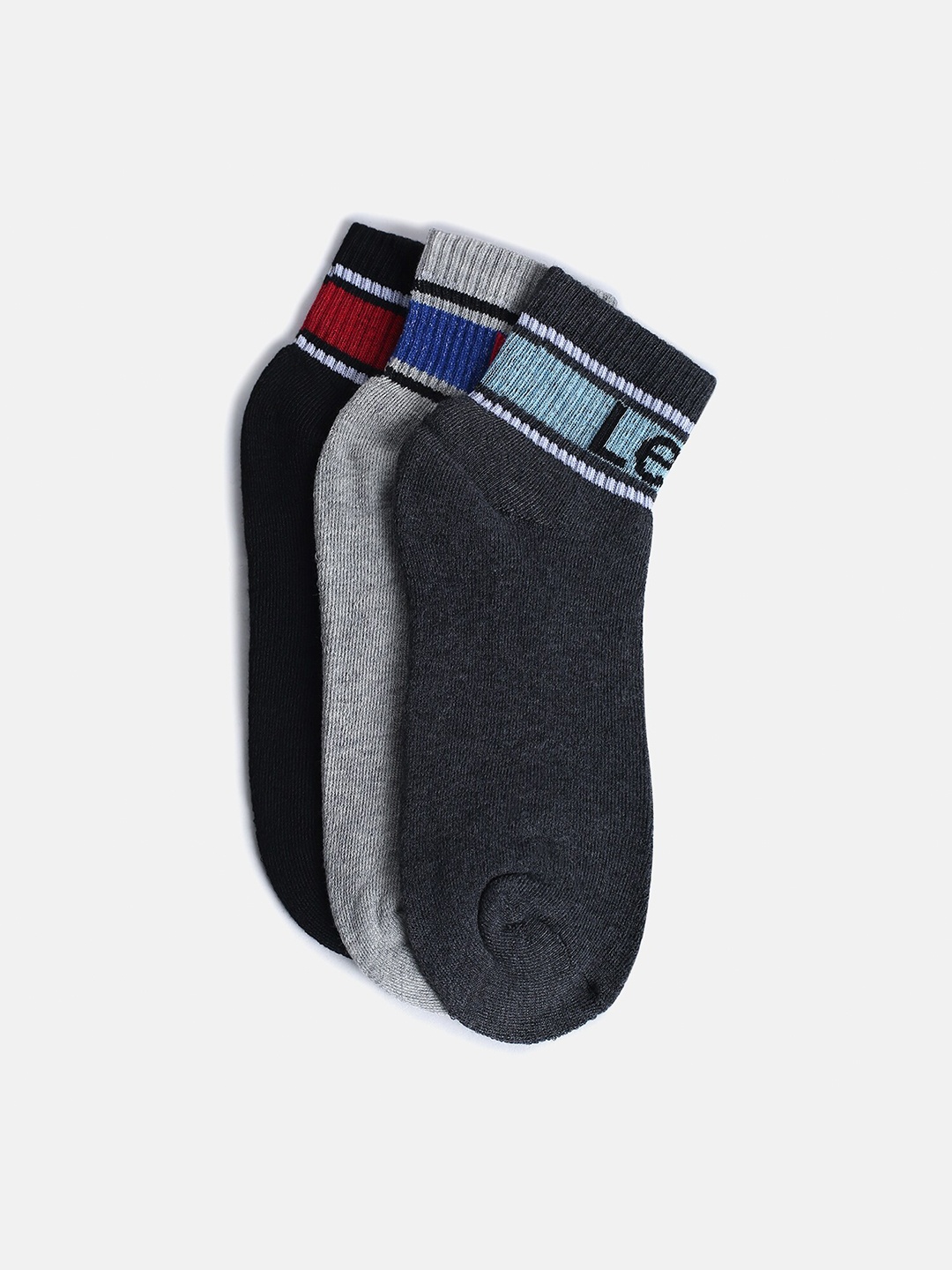 

Levis Men Pack Of 3 Patterned Ankle Length Socks, Black