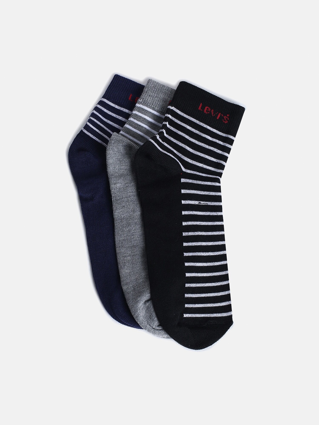 

Levis Men Pack Of 3 Striped Ankle Length Socks, Navy blue