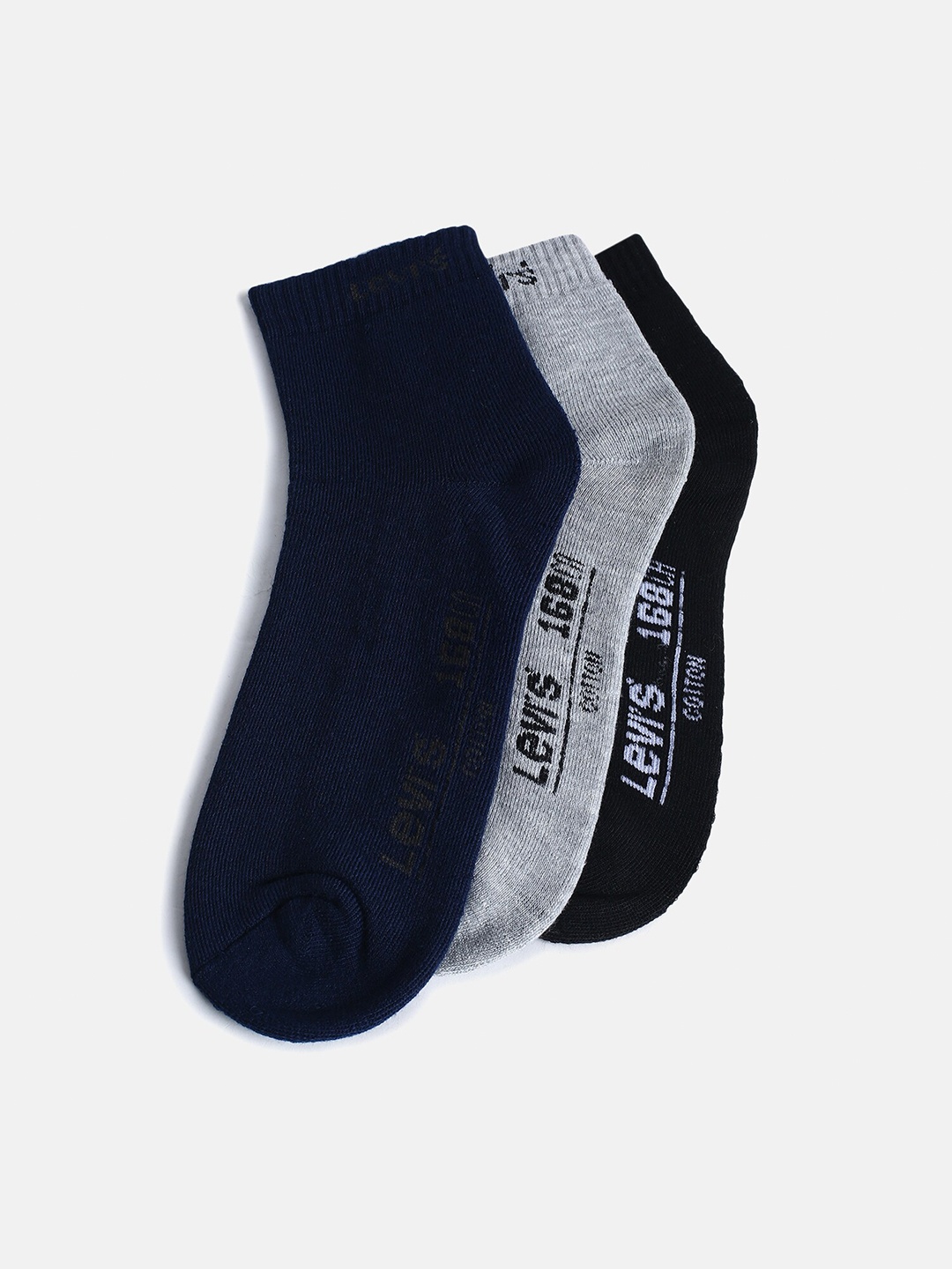 

Levis Men Pack Of 3 Patterned Ankle Length Socks, Black