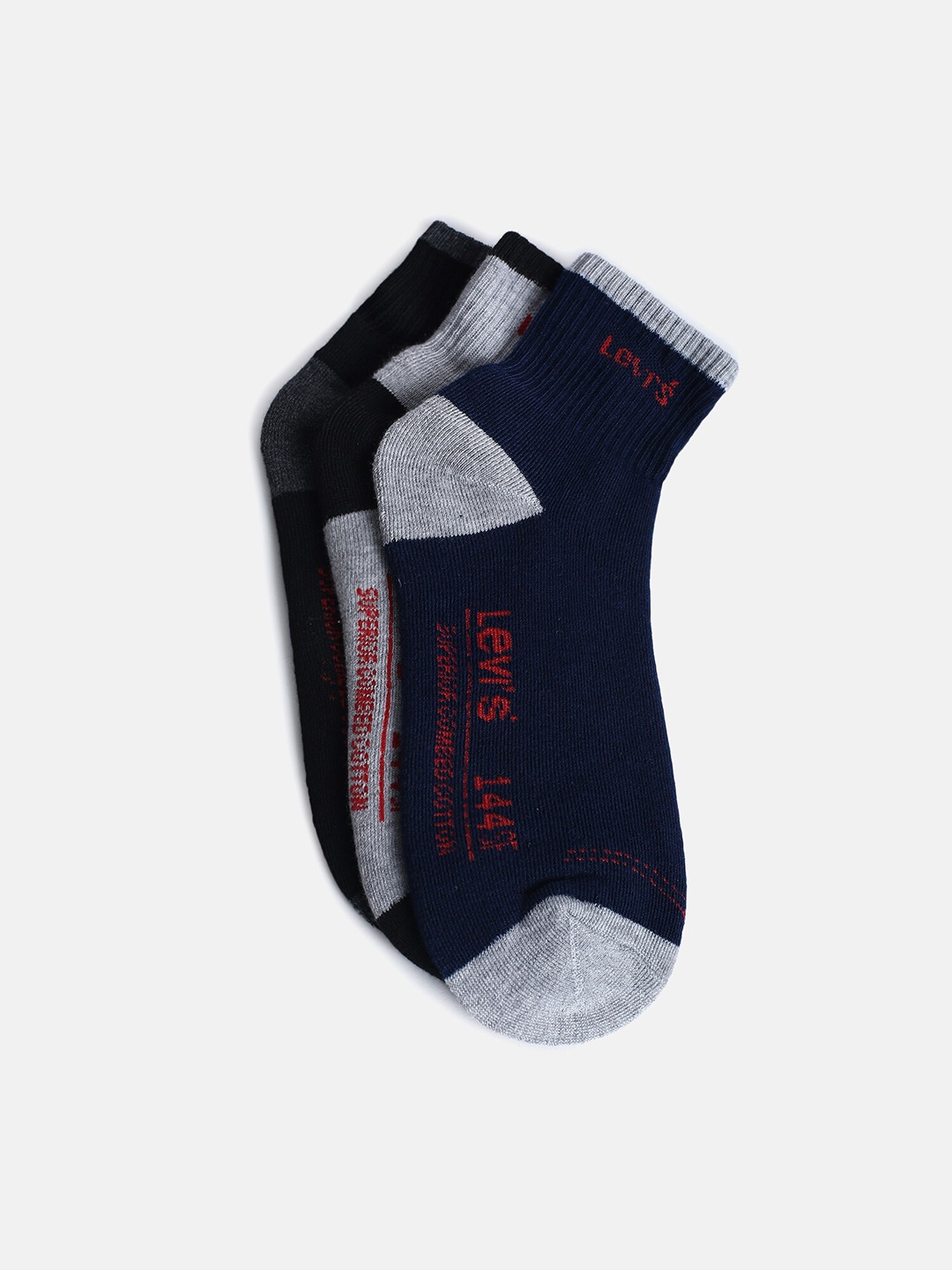 

Levis Men Pack Of 3 Patterned Ankle Length Socks, Navy blue
