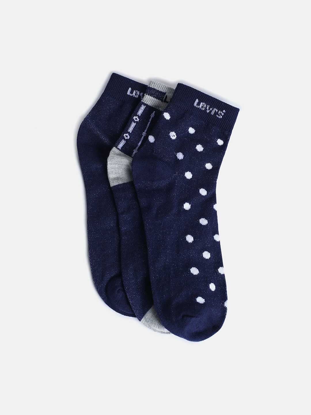 

Levis Men Pack Of 3 Patterned Ankle Length Socks, Navy blue