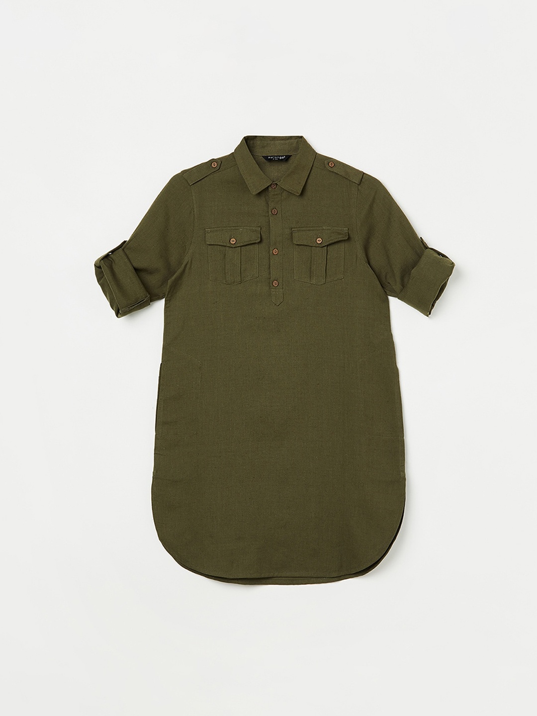 

Melange by Lifestyle Boys Shirt Collar Roll Up Sleeves Pure Cotton Pathani Kurta, Olive