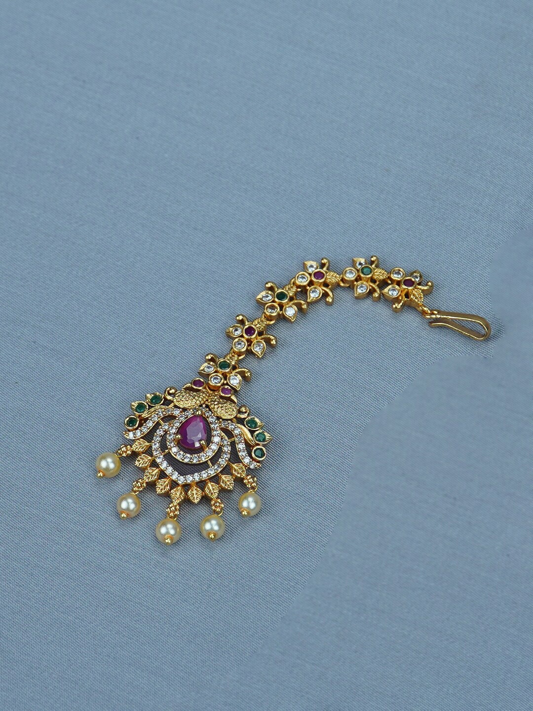 

Diksha collection Gold-Plated Beads & Stones Studded Maangtikka