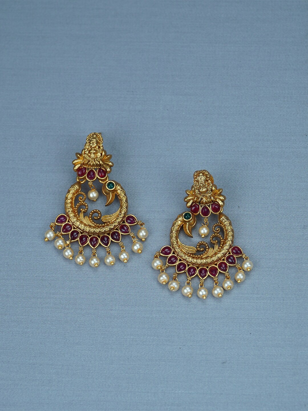 

Diksha collection Gold-Plated Beads & Stones Studded Chandbalis Earrings