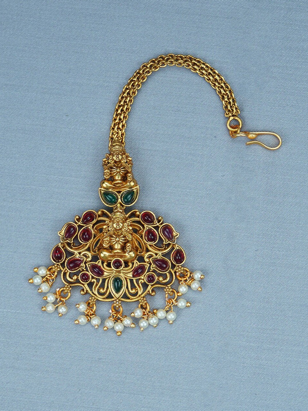 

Diksha collection Gold-Plated Stone-Studded And Beaded Maang Tikka
