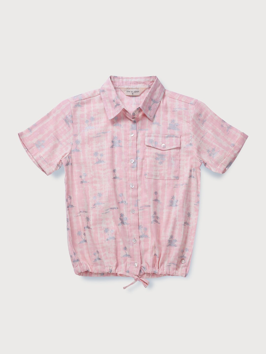 

Gini and Jony Infants Girls Floral Printed Tie Ups Cotton Shirt Style Top, Pink