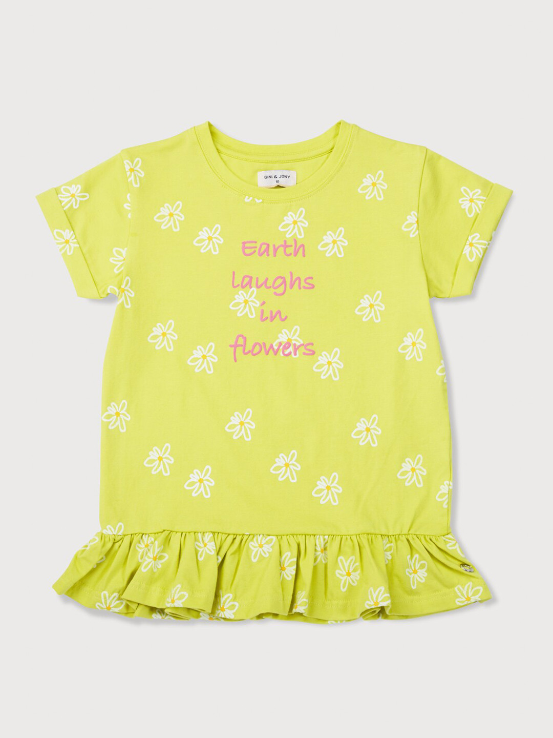 

Gini and Jony Girls Floral Printed Cotton Peplum Top, Green