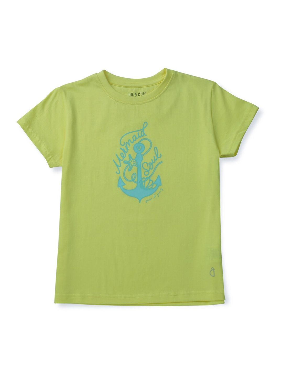 

Gini and Jony Girls Typography Printed Cotton Top, Green