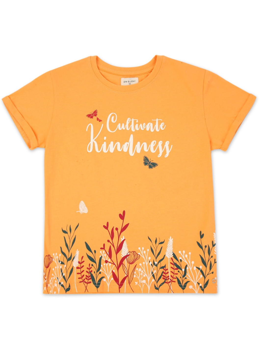 

Gini and Jony Infants Girls Graphic Printed Cotton T-shirt, Mustard