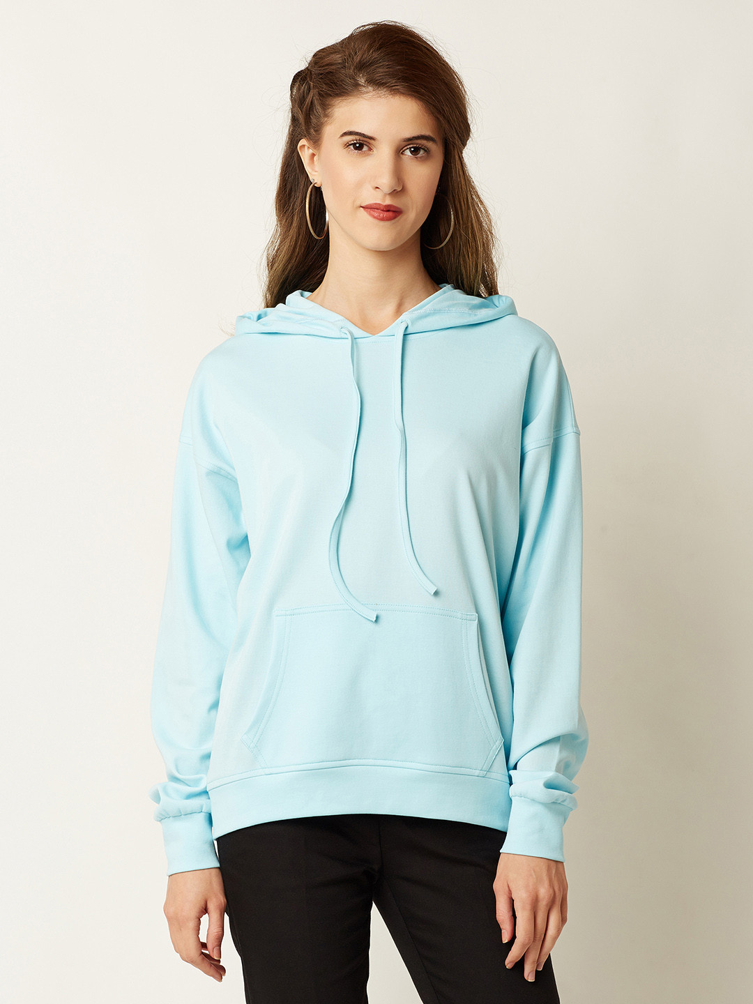 

Miss Chase Women Blue Solid Hooded Sweatshirt