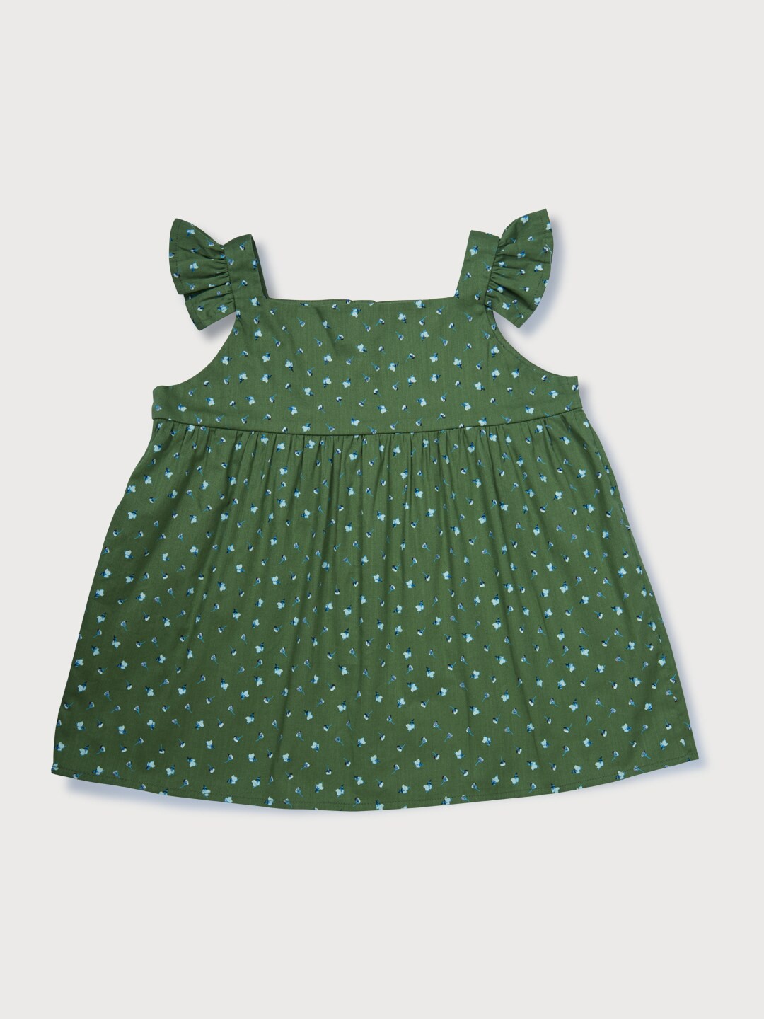

Gini and Jony Girls Floral Printed Shoulder Straps Ruffles Cotton Top, Green