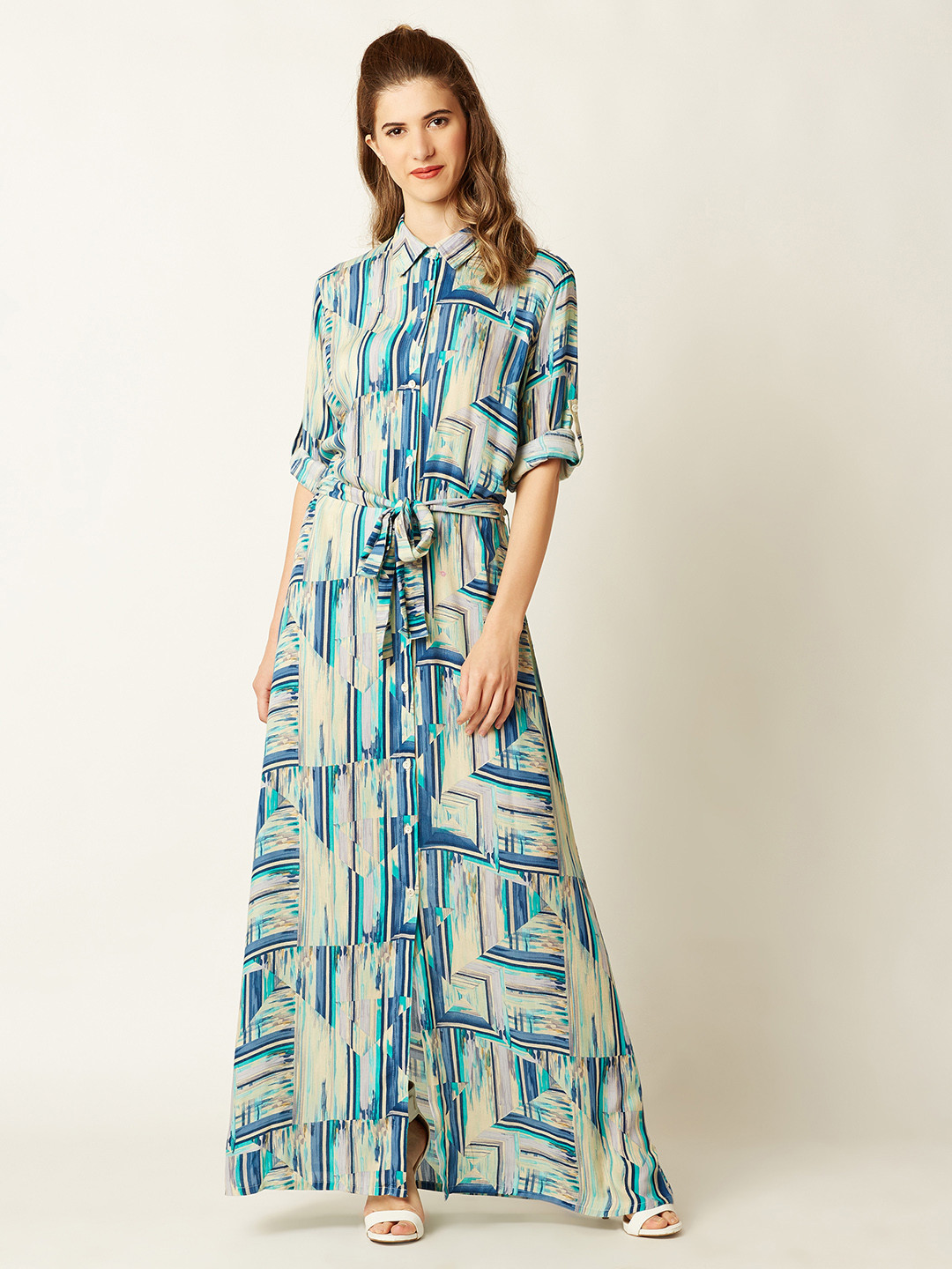 

Miss Chase Women Green Printed Shirt Dress
