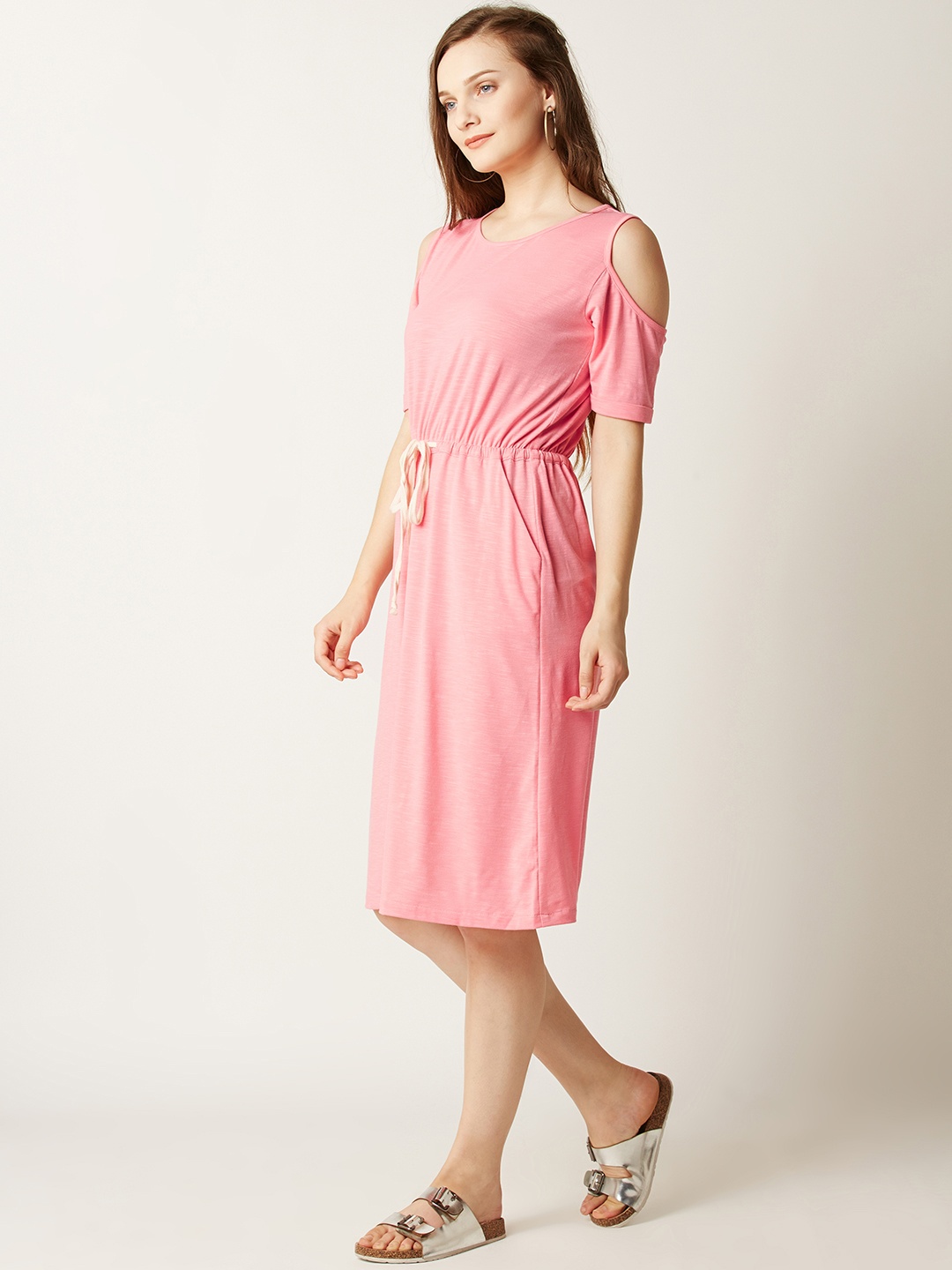 

Miss Chase Women Pink Solid Fit and Flare Dress