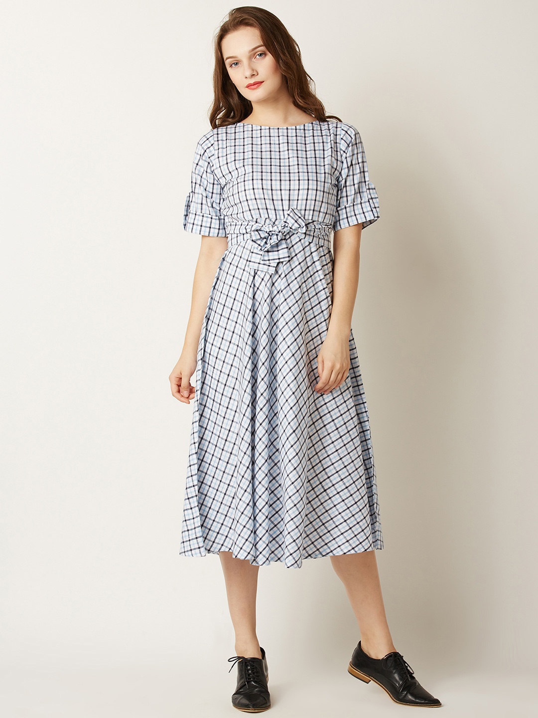 

Miss Chase Women Blue Checked A-Line Dress