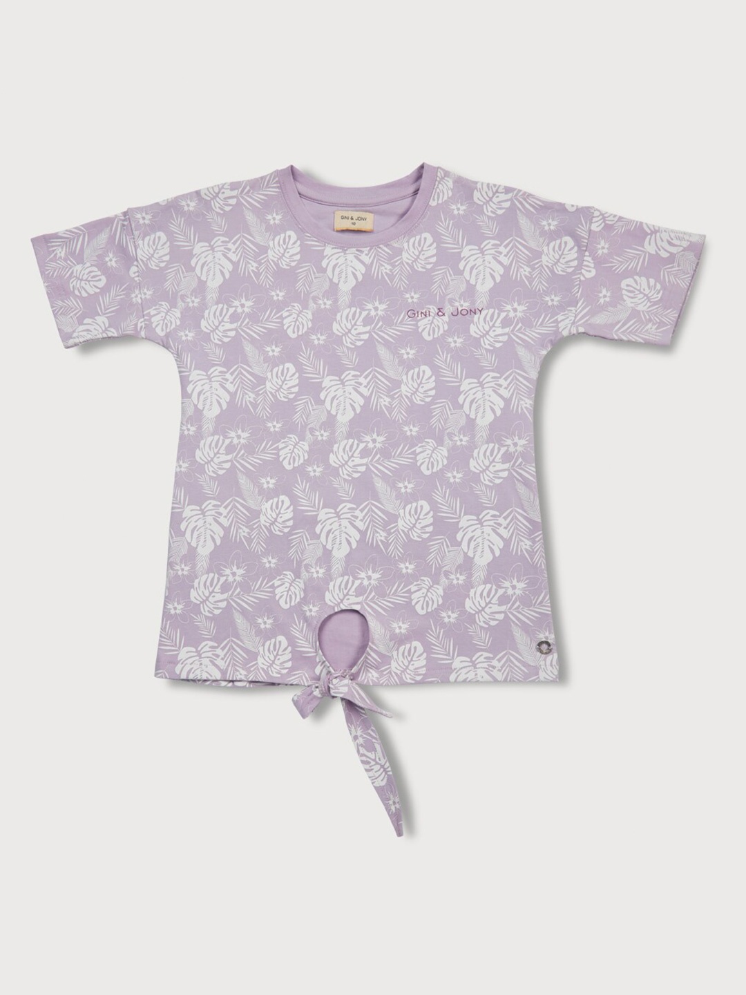 

Gini and Jony Girls Floral Printed Tie-Ups Cotton Top, Purple