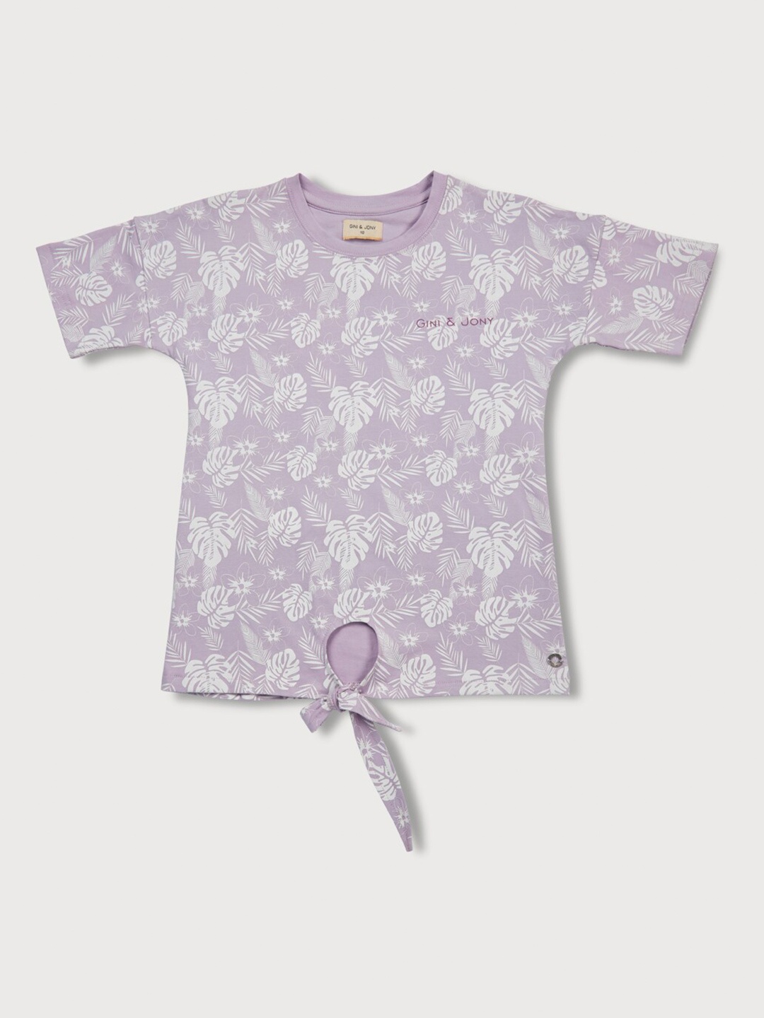 

Gini and Jony Girls Conversational Printed Waist Tie-Up Cotton Top, Purple