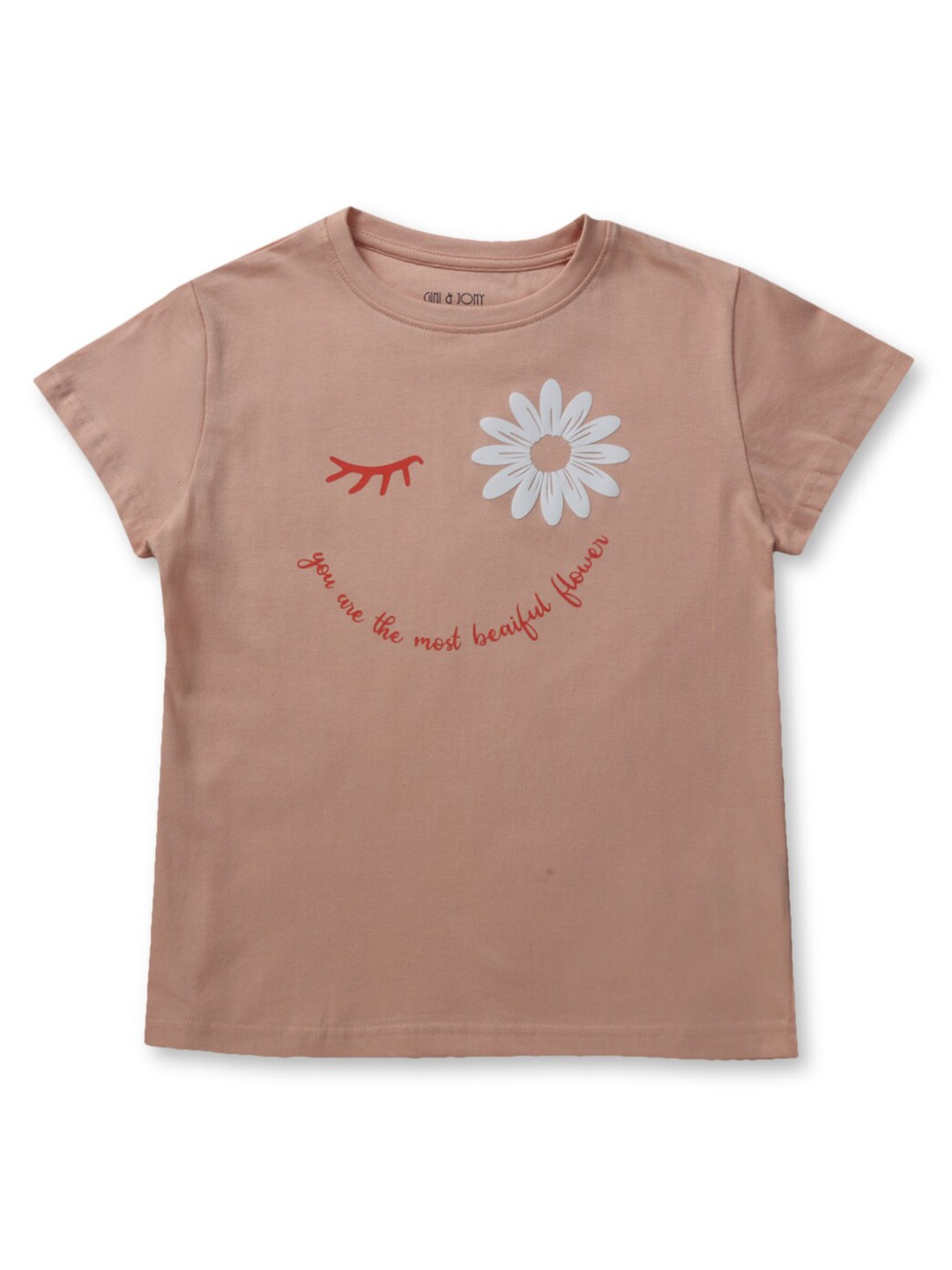 

Gini and Jony Girls Typography Printed Round Neck Cotton T-Shirt, Peach