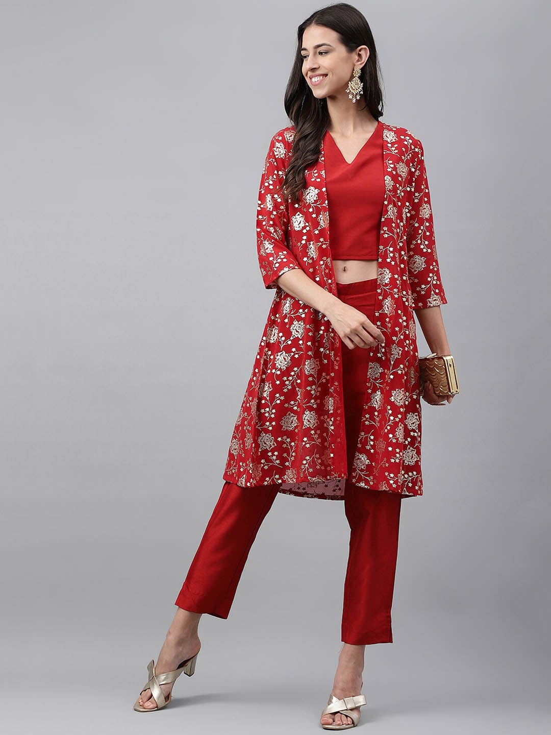 

Janasya Women Crepe Silk Co-Ords, Rust