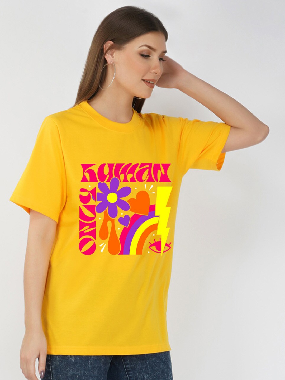 

NUSYL Typography Printed Oversize T-shirt, Yellow