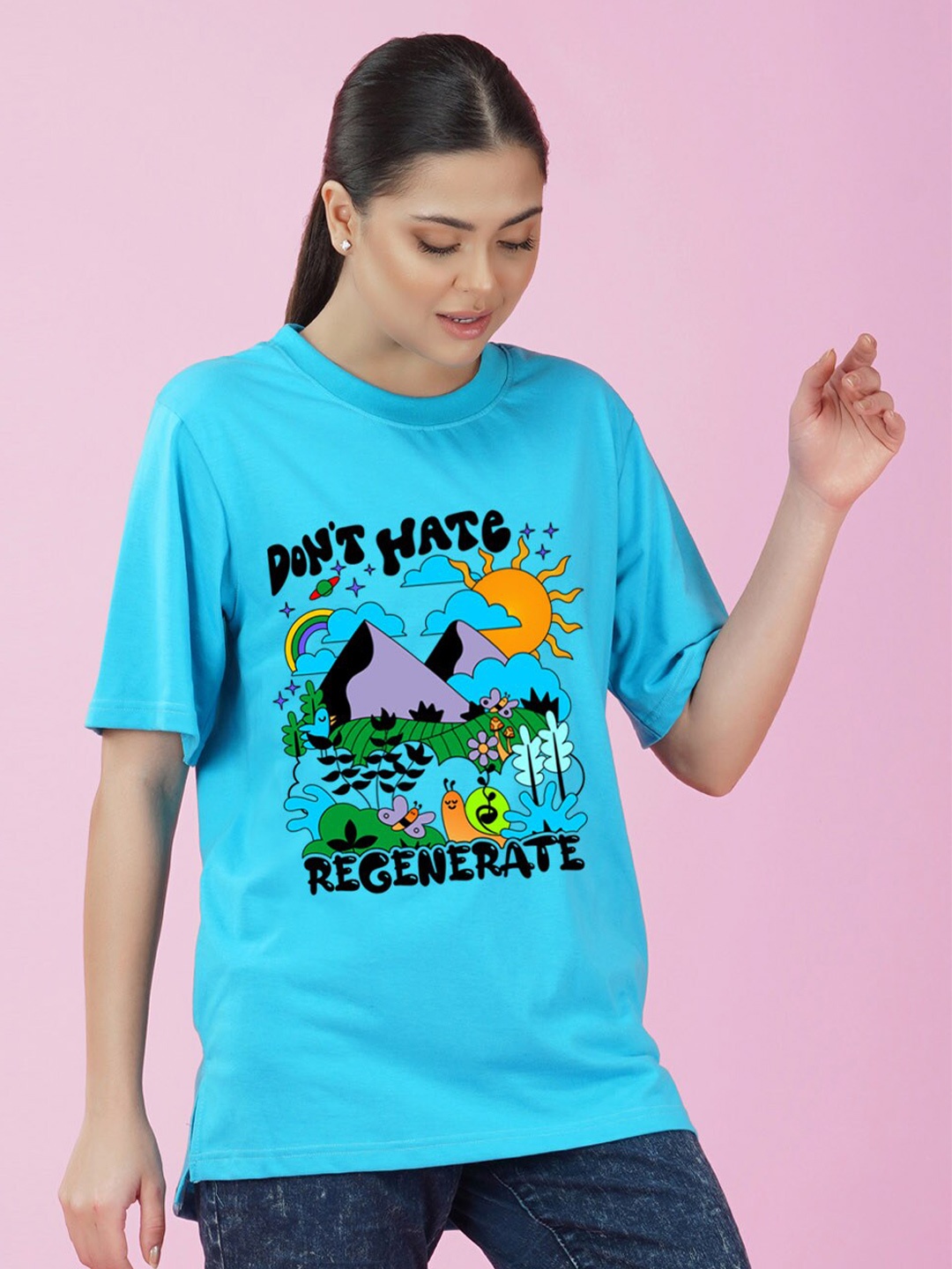 

NUSYL Typography Printed Oversize T-shirt, Blue