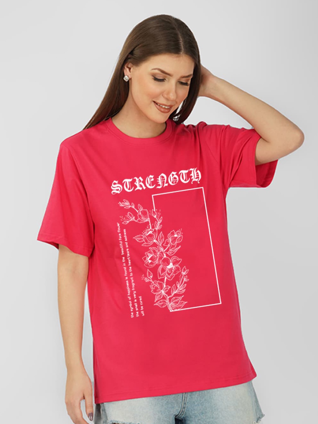 

NUSYL Floral Printed Drop-Shoulder Oversize T-shirt, Pink