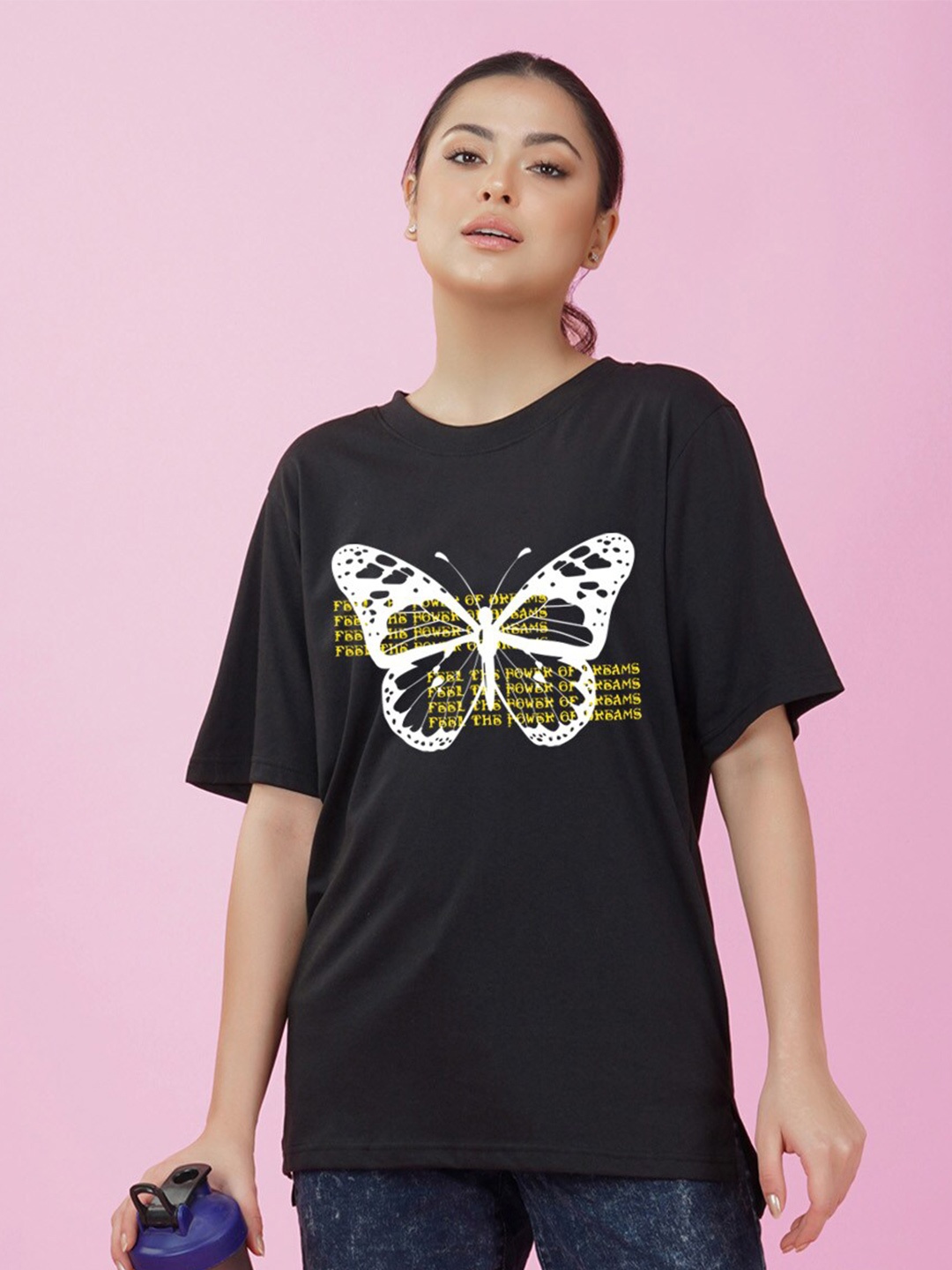

NUSYL Graphic Printed Drop-Shoulder Oversize T-shirt, Black