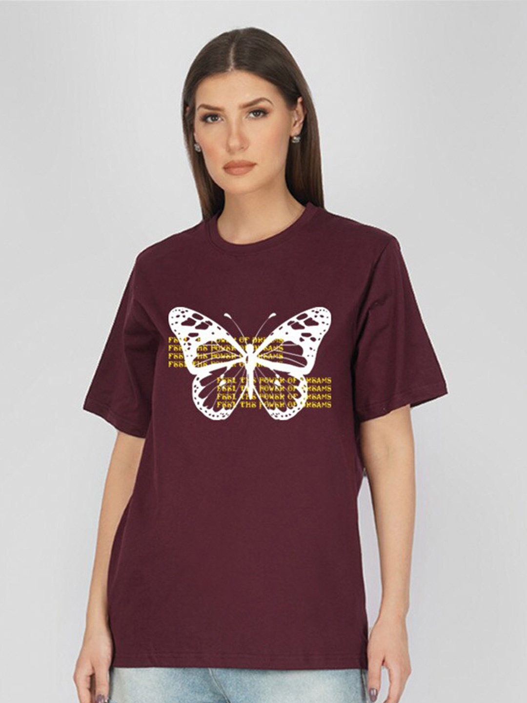 

NUSYL Graphic Printed Drop-Shoulder Oversize T-shirt, Maroon
