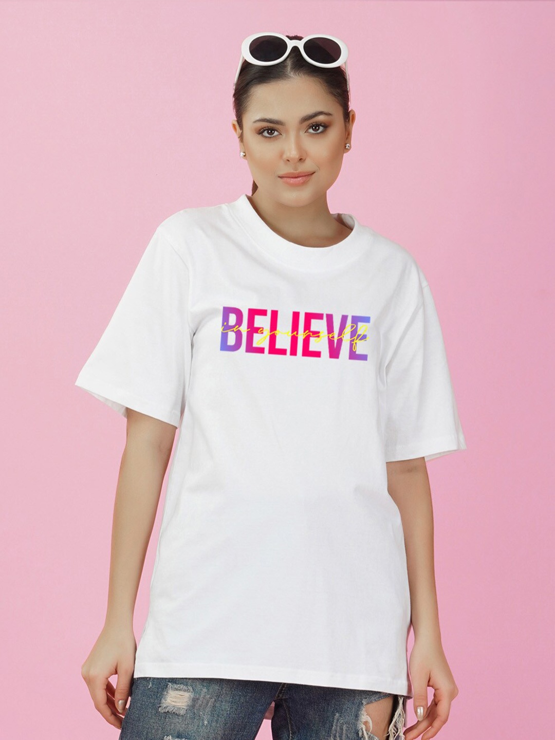 

NUSYL Typography Printed Drop-Shoulder Oversize T-shirt, White
