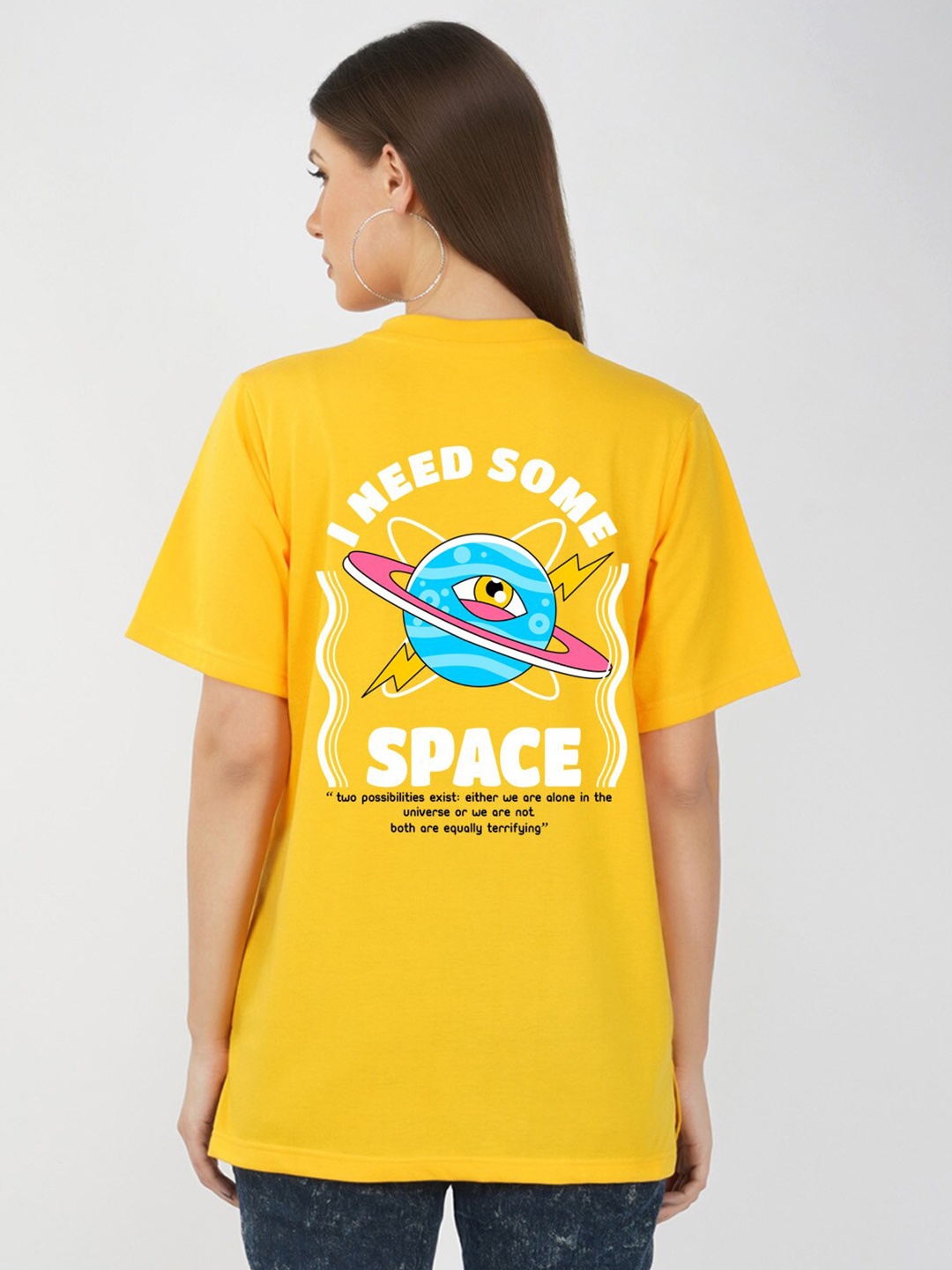 

NUSYL Graphic Printed Drop-Shoulder Oversize T-shirt, Yellow
