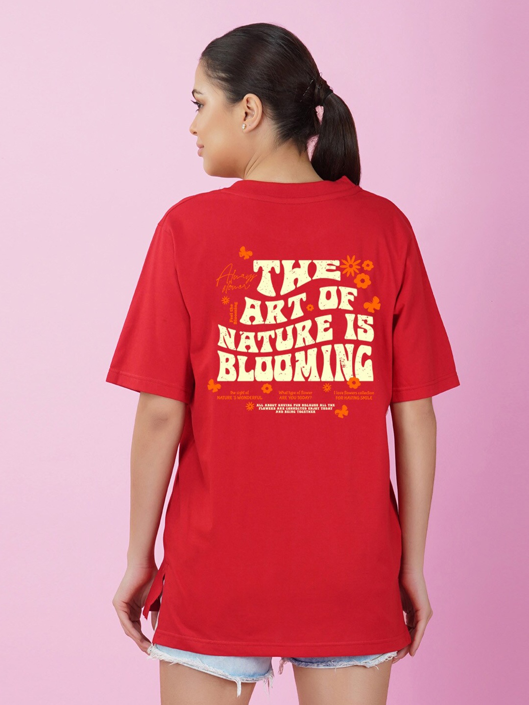 

NUSYL Typography Printed Drop-Shoulder Oversize T-shirt, Red